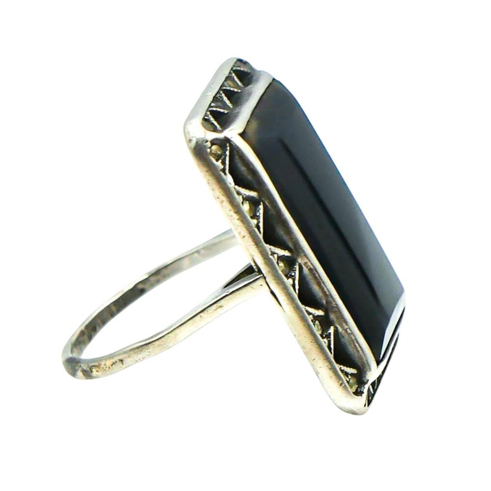 Vintage Black Onyx Statement Ring in Sterling Silver Size 5